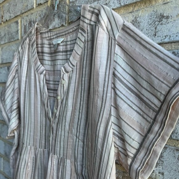 Lucky Brand Short Sleeve Split V-Neck Striped Boho Blouse Women's Size L - Picture 6 of 7